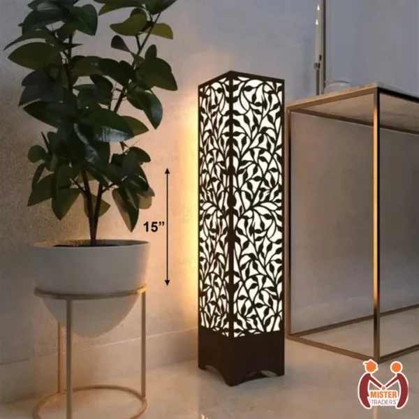 Mister Traders Brand Deep Laser Cut Wooden Side Table Lamp