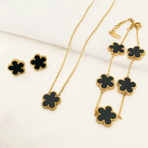Five Leaf Flower Necklace Earrings Bracelet