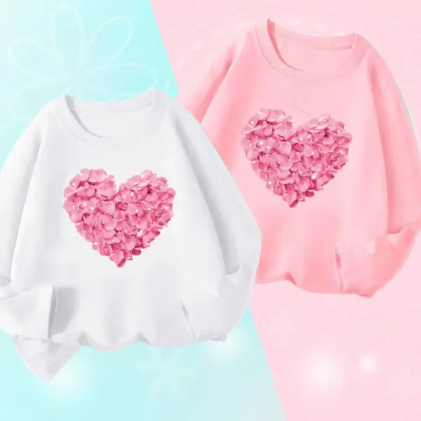 Pink Heart Flower Printed T-shirt