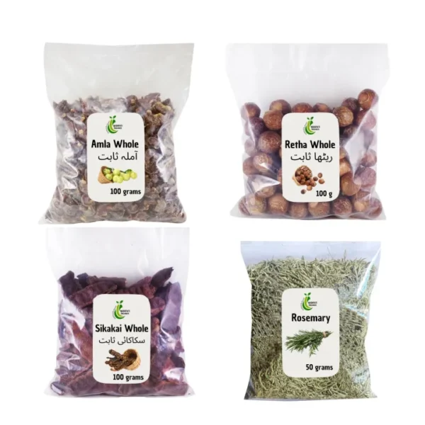 Organic Hair pack of 4 (medium) - Amla Retha sikakai Rosemary Leaves whole